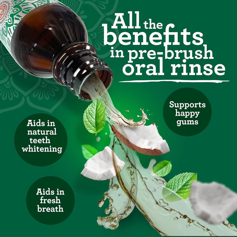 GuruNanda Starter Pulling Oil Mouthwash for Natural Teeth Whitening, Coconut and Peppermint Oil for Fresh Breath & Happy Gums, with Toothbrush & Tongue Scraper, Alcohol-Free, 8 Oz - Image 5